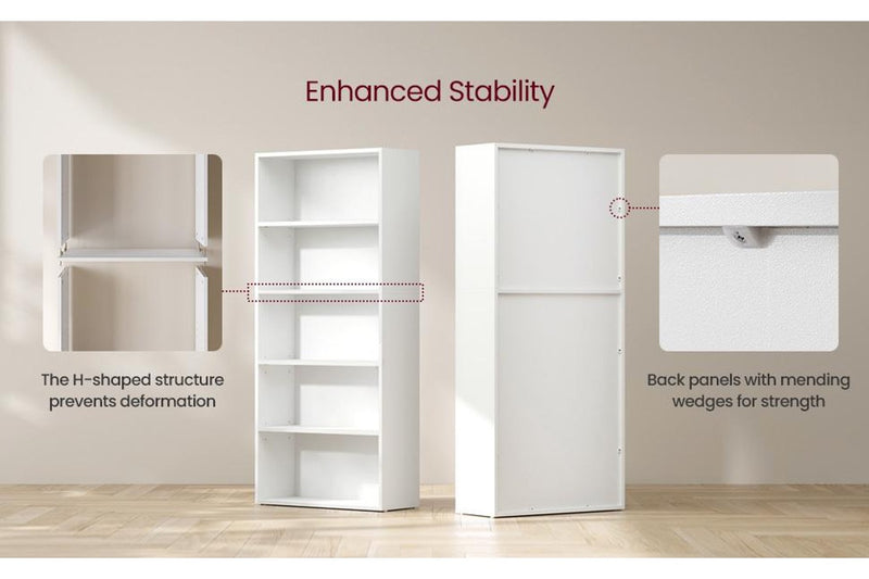 VASAGLE Floor Standing 5-Tier Open Bookcase with Adjustable Storage Shelves - White