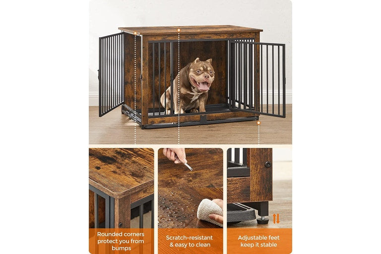 VASAGLE Feandrea Dog Crate Furniture with 2 Doors - Rustic Brown
