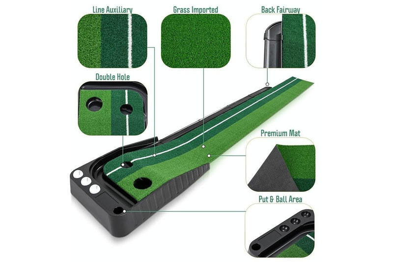 Golf Mini Putting Mat Push Rod Trainer 3M With Auto Ball Return Fairway Green