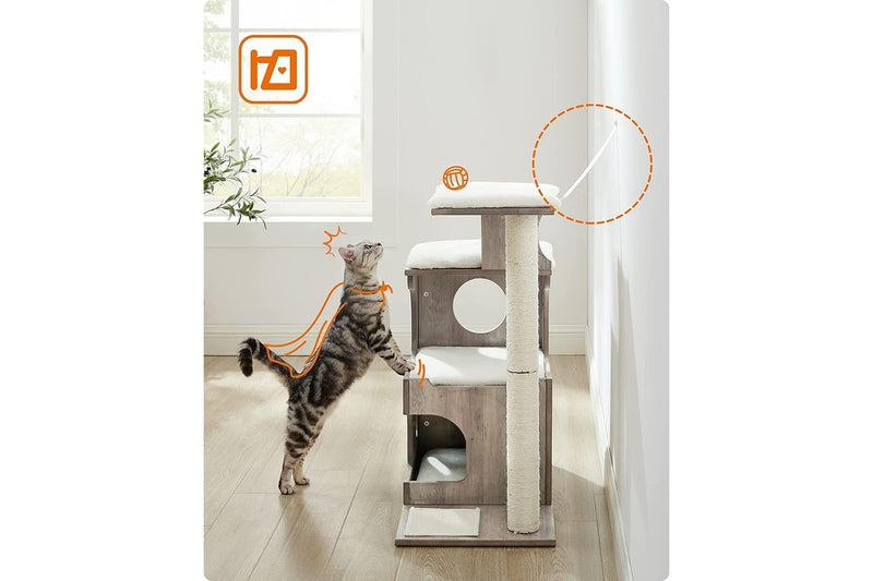 VASAGLE Feandrea 86cm Cat Scratching Post with 3 Lying Areas and Cave - Greige