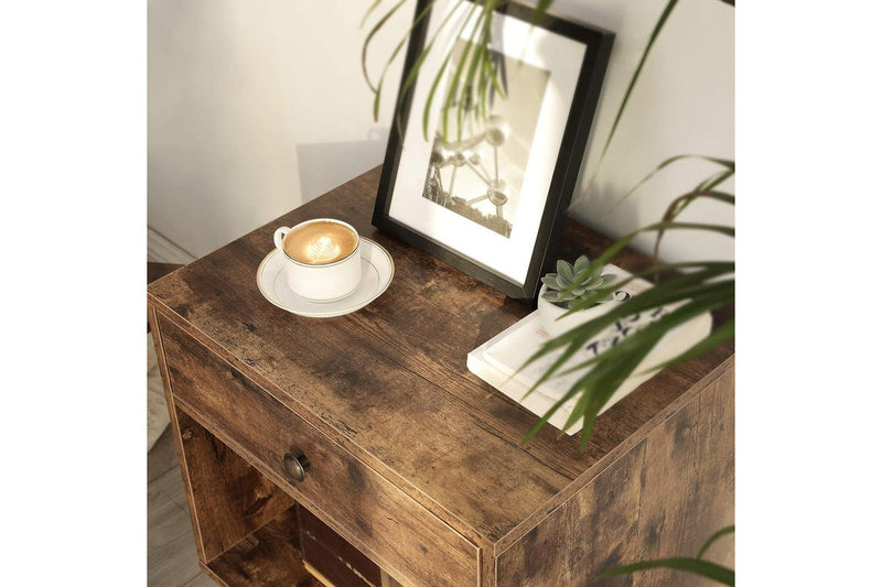 VASAGLE Nightstand with Drawer and Open Compartment - Rustic Brown