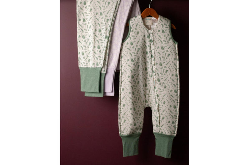 Woolbabe: Duvet Merino/Organic Cotton Sleeping Suit - Sage Bugs (2 Years)