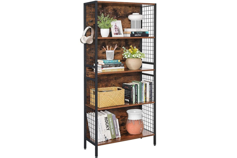 Vasagle : 4 Tiers Metal Frame Bookcase - Rustic Brown