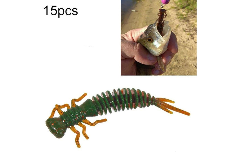 15 Piece 8 Colour Soft Silicone Larvae Bait 75mm Size