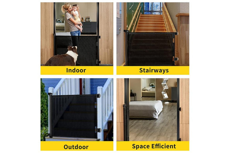 Petswol: Retractable Safety Gate Fence For Pets And Children - Black