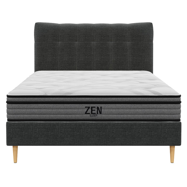 Classic Queen Bed Frame with Headboard and Medium Plush Mattress