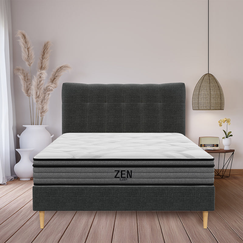 Classic Queen Bed Frame with Headboard and Medium Plush Mattress