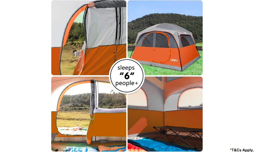 UNP Tents 6 Person Waterproof & Windproof ,Double Layer Family Camping Tent