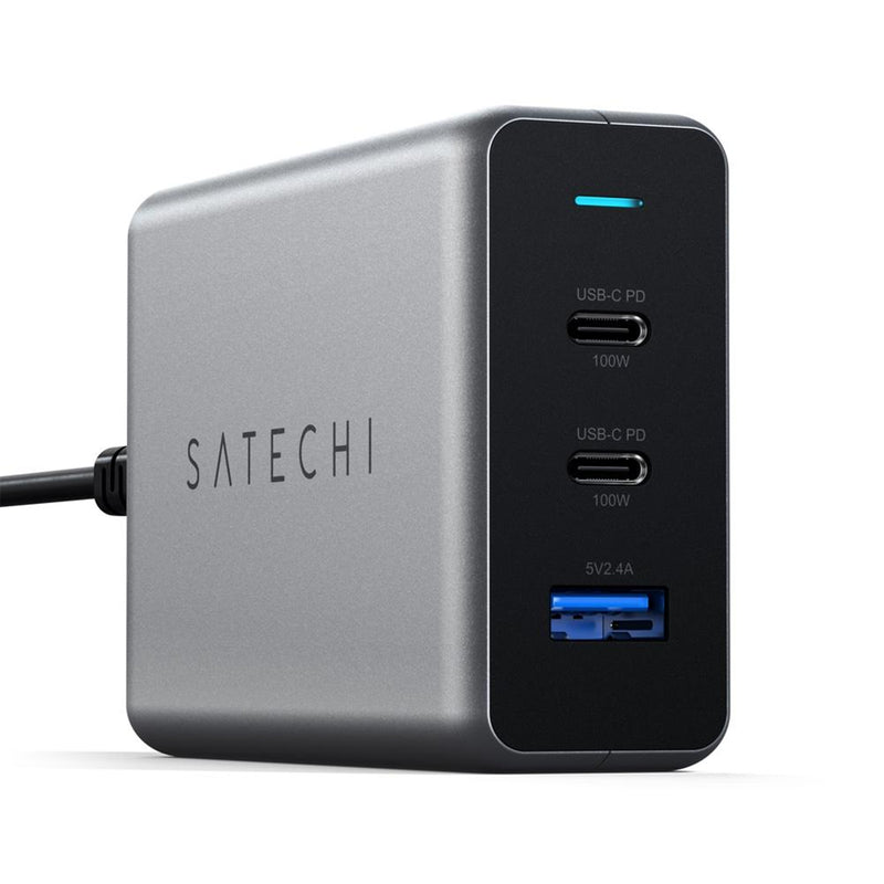 SATECHI USB-C Charger 100W USB-C PD GaN Compact Charger -Dual USB-C and a USB-A up to 100W