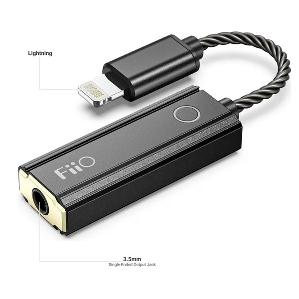 FiiO KA1 Lightning to 3.5mm Ultra-Portable USB Audio DAC & Headphone Amplifier - Black - ES9281AC PRO DAC - Supports lossless audio - For iPhone with Lightning connector