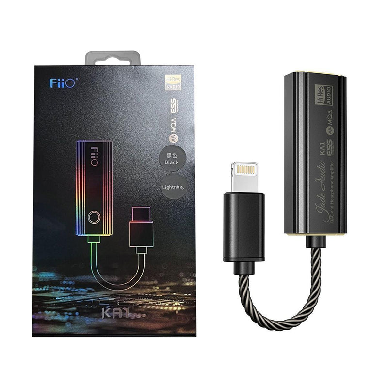 FiiO KA1 Lightning to 3.5mm Ultra-Portable USB Audio DAC & Headphone Amplifier - Black - ES9281AC PRO DAC - Supports lossless audio - For iPhone with Lightning connector