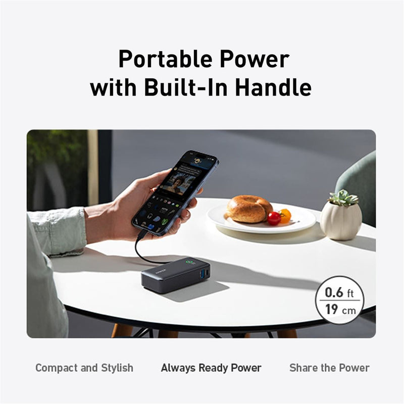 ANKER Nano 10K 30W Power Bank with Built-In USB-C Cable (Black)