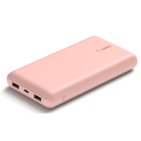 Belkin BoostCharge 20K Power Bank with two 12W USB-A ports and one 15W USB-C port - Rose Gold