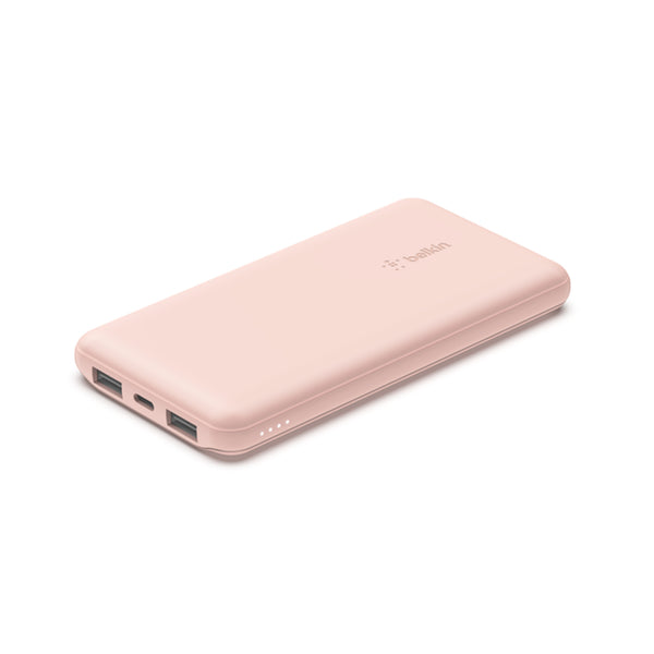 Belkin BoostCharge 10K Power Bank with two 12W USB-A ports and one 15W USB-C port - Pink