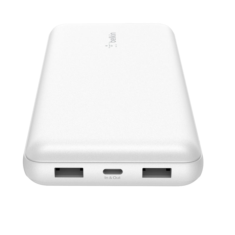 Belkin BoostCharge 20K Power Bank with two 12W USB-A ports and one 15W USB-C port - White