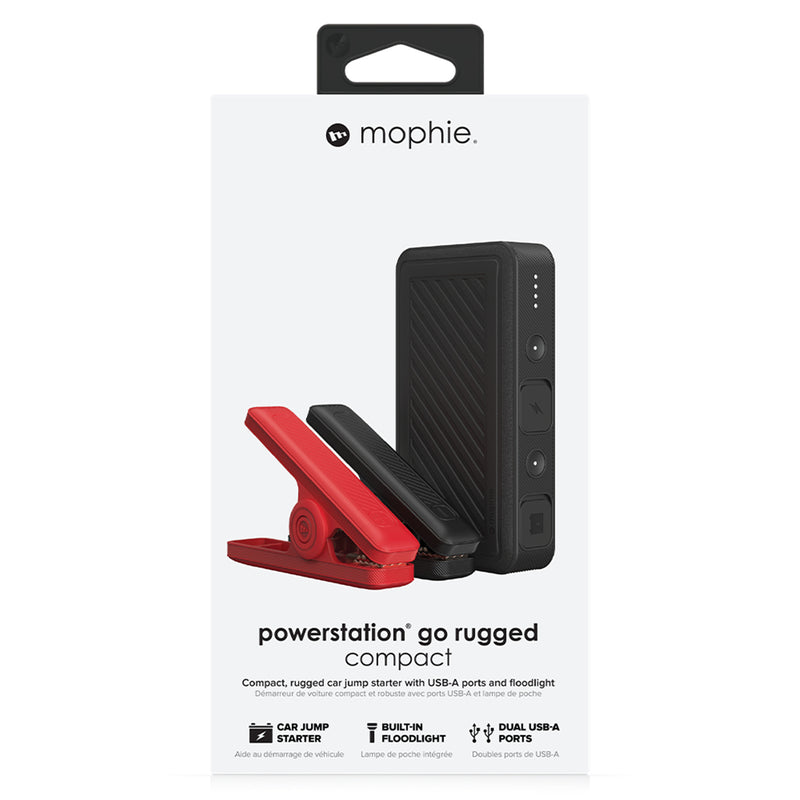 Mophie Powerstation Go Rugged Compact Portable Battery (8,100 mAh/ 3.7V) with USB-A ports, Portable Car Jump Starter with Jumper Cables, Bright LED Floodlight, Designed for Safety