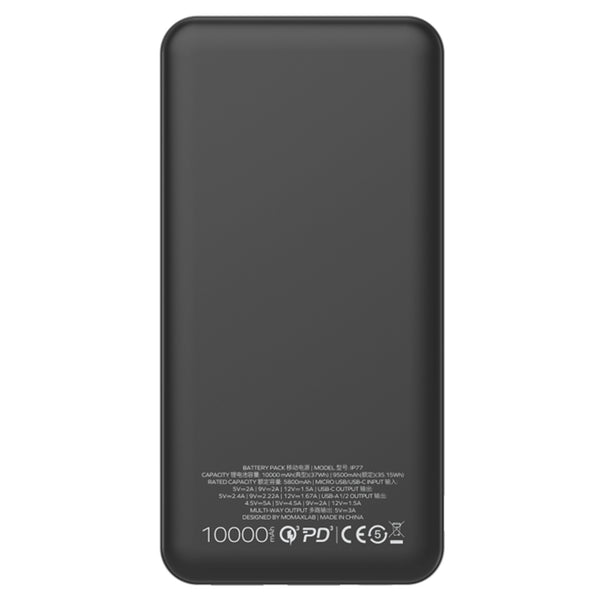 Momax iPower 10000mAh Fast Charging PD Power Bank - Black, 20W USB-C PD 3.0 Output + Dual USB-A Output, Fast Charing Apple iPhone & Samsung Smart Phones, LED Power Indicator