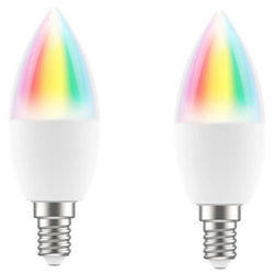 Brilliant Smart WiFi LED RGB C37, (2 Pack) 350 Lumens, 4.5W, Dimmable, Smart Light Bulb Bio-Rhythm Lighting Via BrilliantSmart App Remote Control Enabled 220 degrees Beam Angle