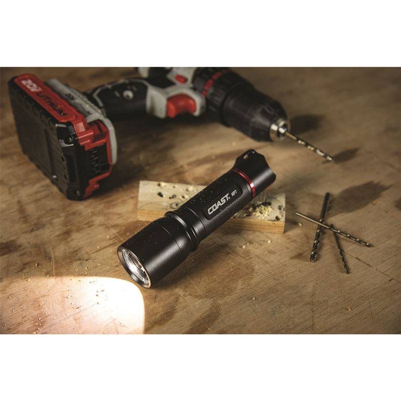 COAST LED High-Power Focusing Torch with Slide Focus. 650 Lumens. IP54 Water & Dust Resistant,200mBeam, Durable Impact Resistant, Rear Switch, Requires 4x AAA Batteries (Not Included)
