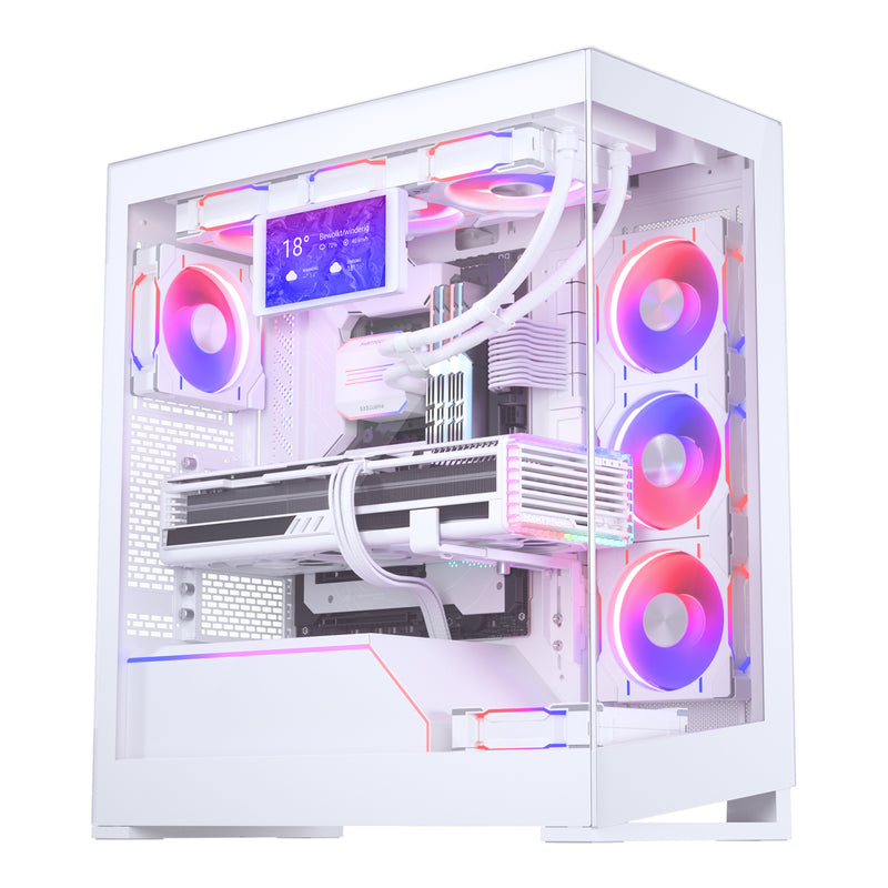 Phanteks 5.5' Hi-Res Display White, 2160x1440 resolution, hidden magnets for mounting on a steel surface, mount to chassis fan location or fans directly, use as a secondary display with endless possibilities