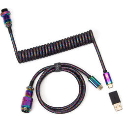 Keychron Premium Coiled Straight Aviator Cable - Rainbow Plated Black