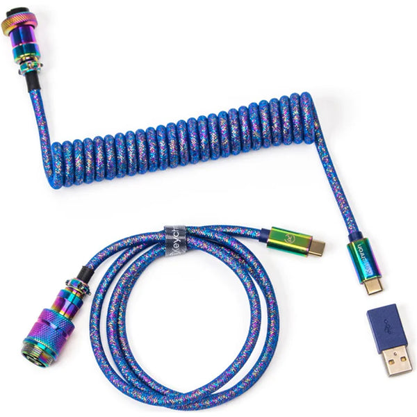 Keychron Premium Coiled Straight Aviator Cable - Rainbow Plated Blue