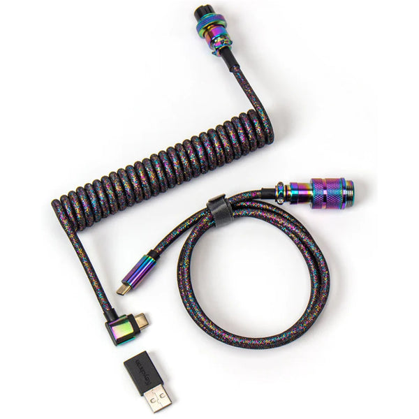 Keychron Premium Coiled Angled Aviator Cable - Rainbow Plated Black