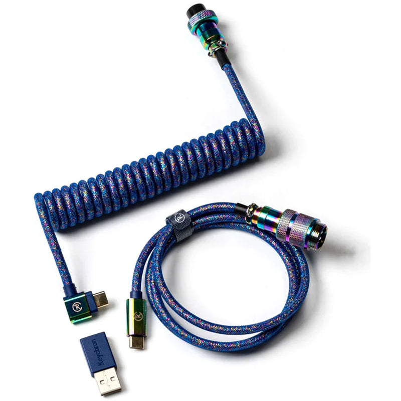 Keychron Premium Coiled Angled Aviator Cable - Rainbow Plated Blue