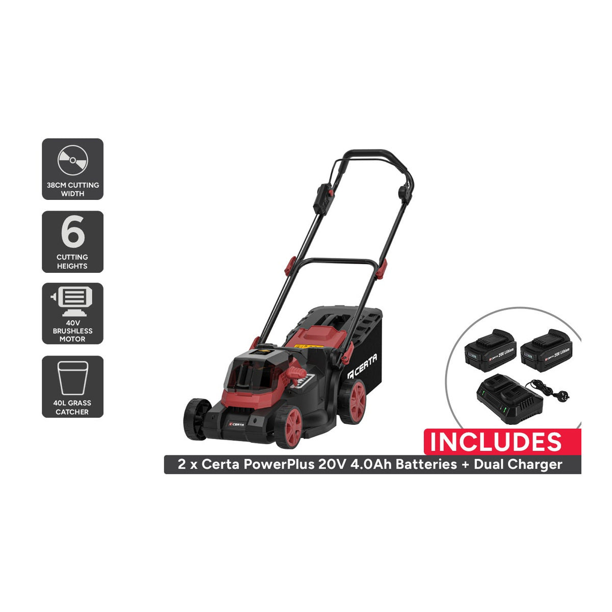 Certa PowerPlus 40V (2 x 20V) 38cm Brushless Lawn Mower Kit