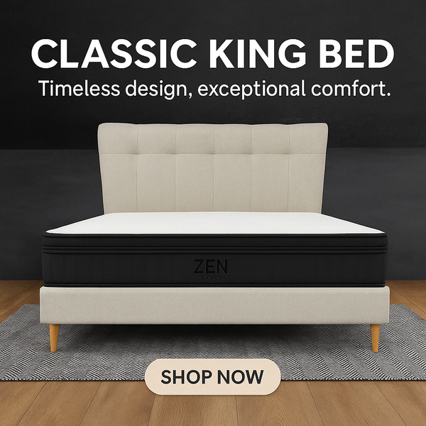 Classic King Bed Frame with Headboard and Plush Mattress