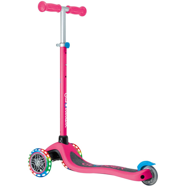 Globber Primo V2 3-Wheel Scooter with Light-Up Wheels and Griptape Fuchsia Pink / Sky Blue