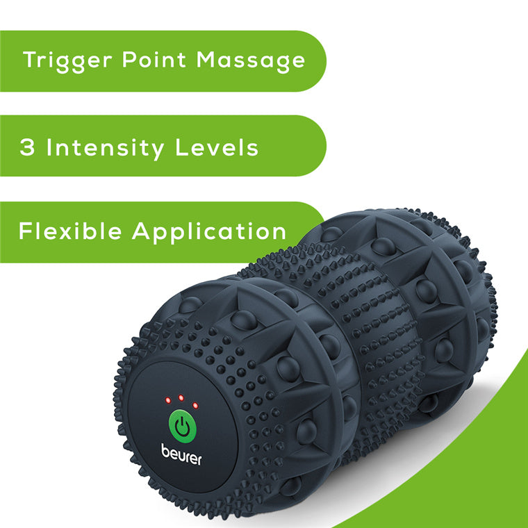Beurer Fitness MG35 Deep Massage Roller with Vibration, Fascia Roller for Trigger Point Massage, 3 Intensity Massage Levels,