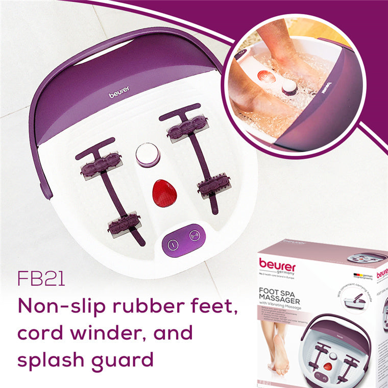 Beurer Massager FB21 Foot Spa With pedicure application, 3 functions: vibration massage, bubble massage, water tempering - Suitable for up to shoe size 49