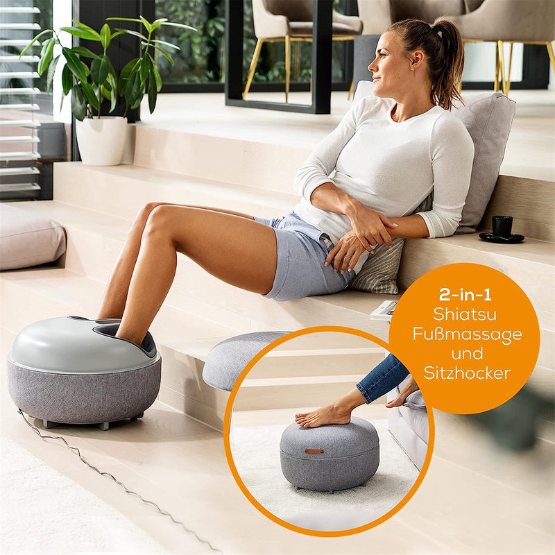 Beurer FM120 2-in-1 Shiatsu Foot Massager and Modern Stool Soothing Air Compression Massage for Relaxation and Regeneration with Switchable Heat Function, High-Quality Textile