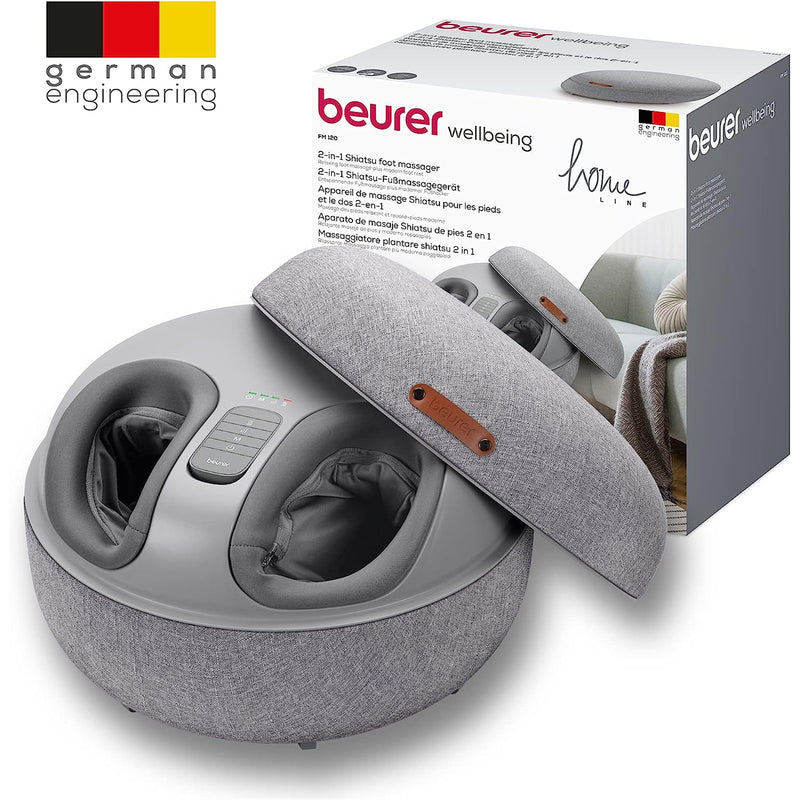 Beurer FM120 2-in-1 Shiatsu Foot Massager and Modern Stool Soothing Air Compression Massage for Relaxation and Regeneration with Switchable Heat Function, High-Quality Textile