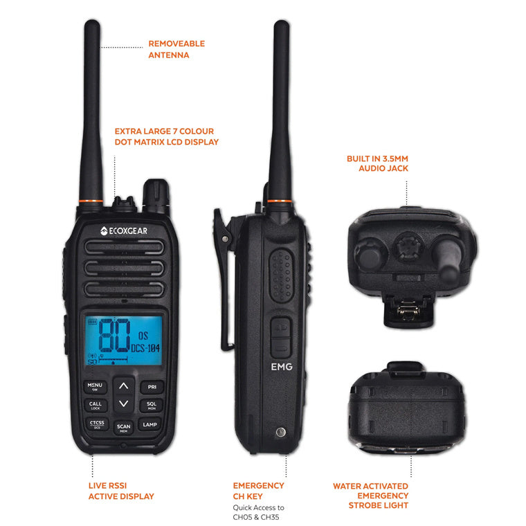 ECOXGEAR ECOXTALK EXG500 UHF 5Watt CB Handheld Radio walkie talkie 17km Long Range, 30 hours Operating Time ,IP67 Waterproof & Dustproof design