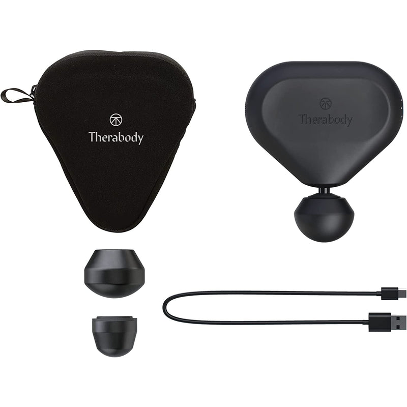 Therabody Theragun Mini (2nd Gen) Therapy Device (Black) 20% smaller and 30% lighter than the 1st Gen with bluetooth, for fully body use, 3 head attachments, 120mins battery life, helps relieve muscle soreness and stiffness
