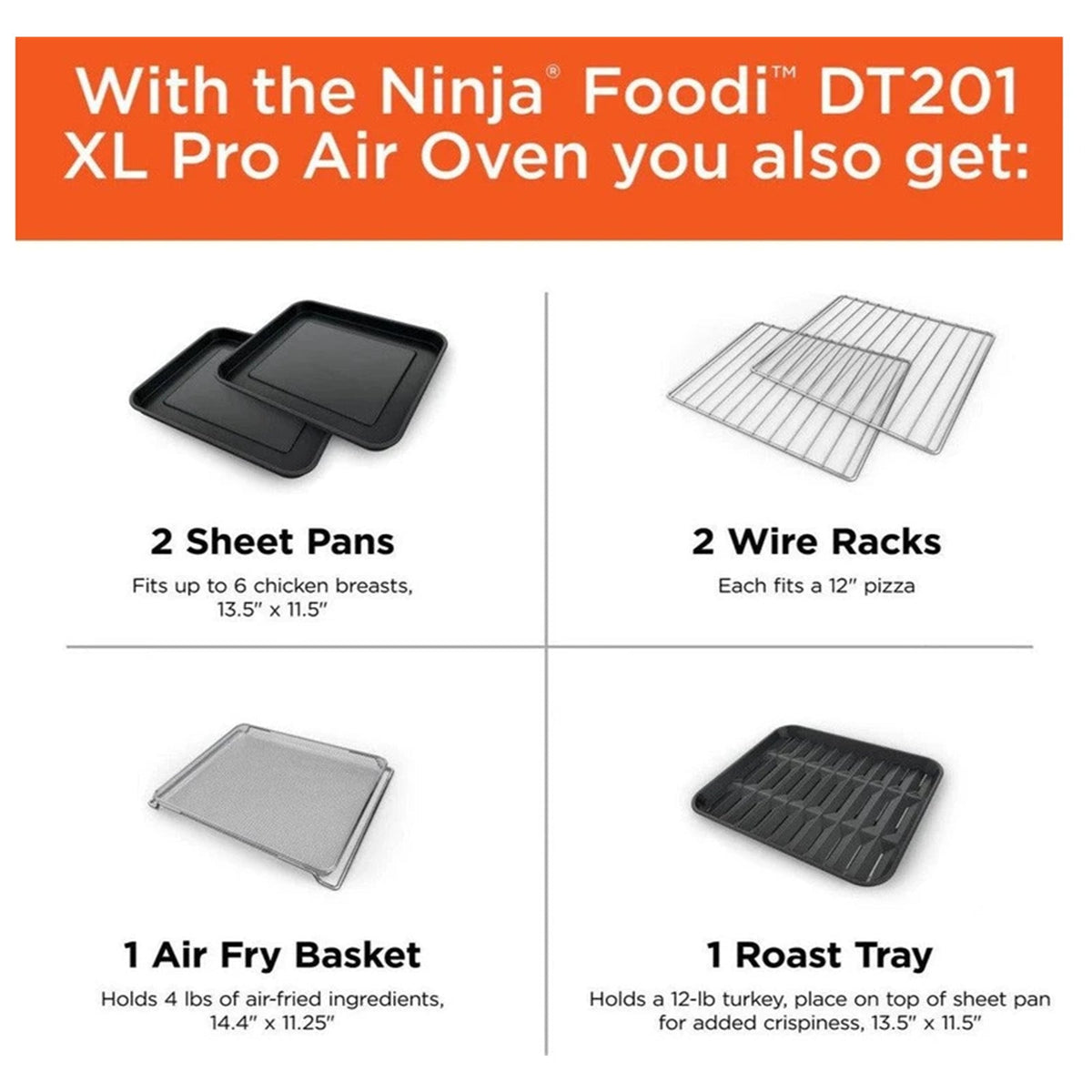 Ninja Foodi DT200 XL 10 In 1 Air Fry Oven True Surround Convection For faster, crispier results. quick family meals on 2 levels, no rotation required