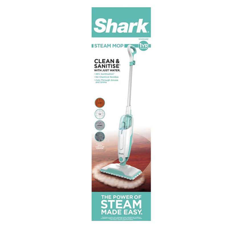 Shark Corded S1000 Steam Mop Suitable for all hard-sealed floors, 1.8kg lightweight , 375ml water tank, 15mins steam time, 99% sanitisation, removes bacteria with no chemical residue