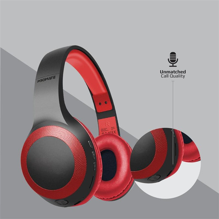 Promate LABOCA.RED Wireless Over-Ear Headphones - Red