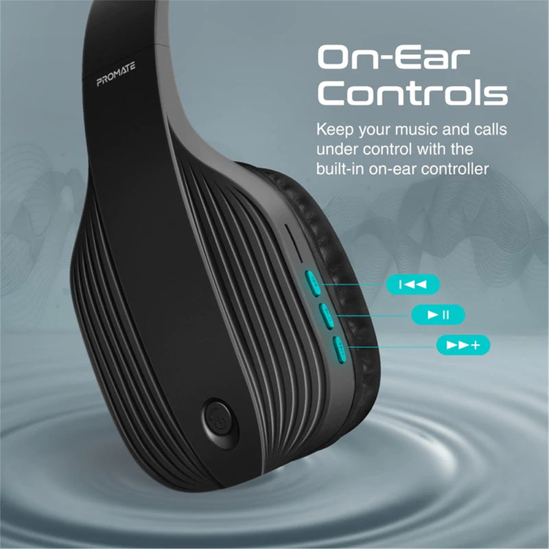 Promate TERRA.BLK Terra Wireless Over-Ear Headphones - Black