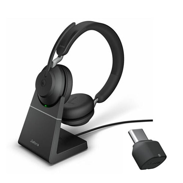 Jabra Evolve2 65 Bluetooth On-Ear Active Noise Cancelling Headset with Charging Stand - Teams Certified