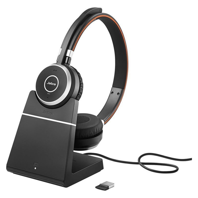 Jabra Evolve 65 SE Bluetooth On-Ear Headset with Charging Stand - Teams Certified