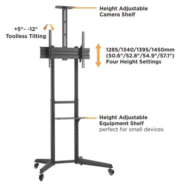 LUMI T1040T Versatile & Compact Steel TV Cart For most 37''-70'' TVs up to 50kg/110lbs