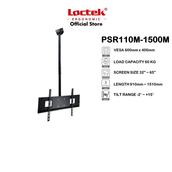 Loctek Eco Mount, 32"-65" TV Ceiling Mount - Max Load 60kg - Max VESA 600x400 - Tilt Angle -2 +15Deg - TV To Wall 510-810mm - 5 Years Warranty