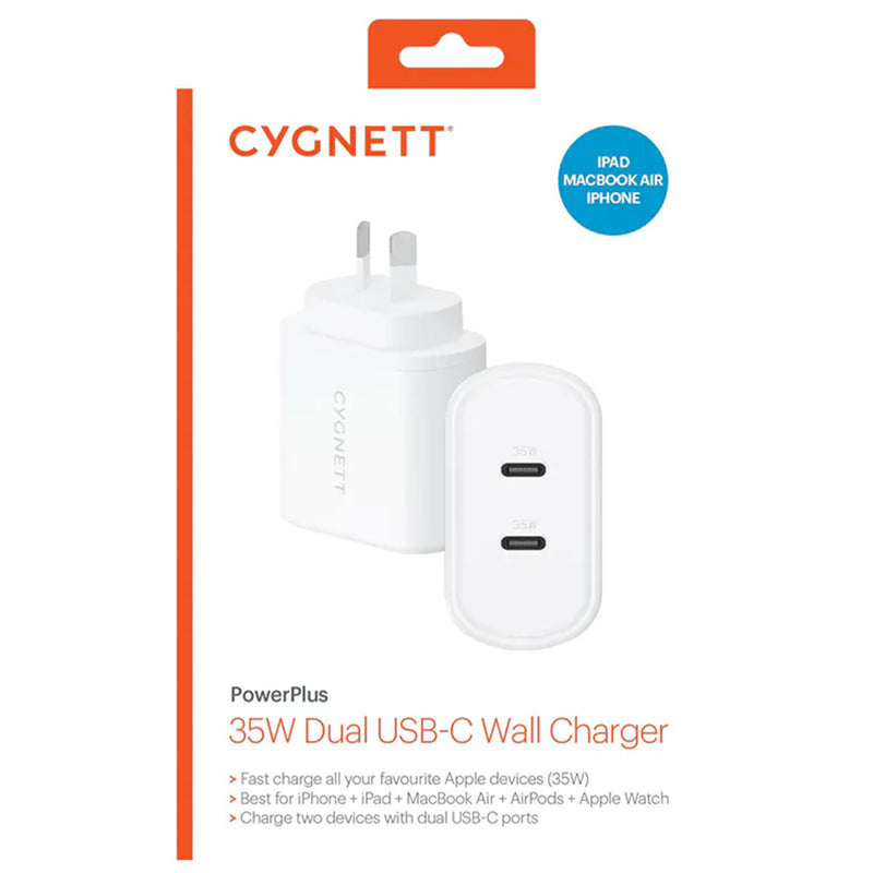Cygnett CY4353PDWCH 35W Dual USB-C Wall Charger AU - White