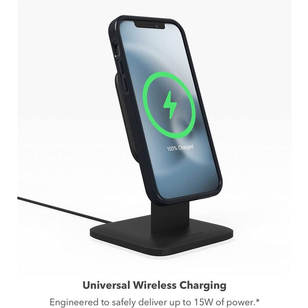Mophie Snap+ 15W Wireless Charging Stand - Black,Up to 15W Fast Charge, Charging in Portrait or Landscape Mode, Compatible with Apple MagSafe Charging, Snap Adapter Included for non-magsafe devices. Includes Wall Charger