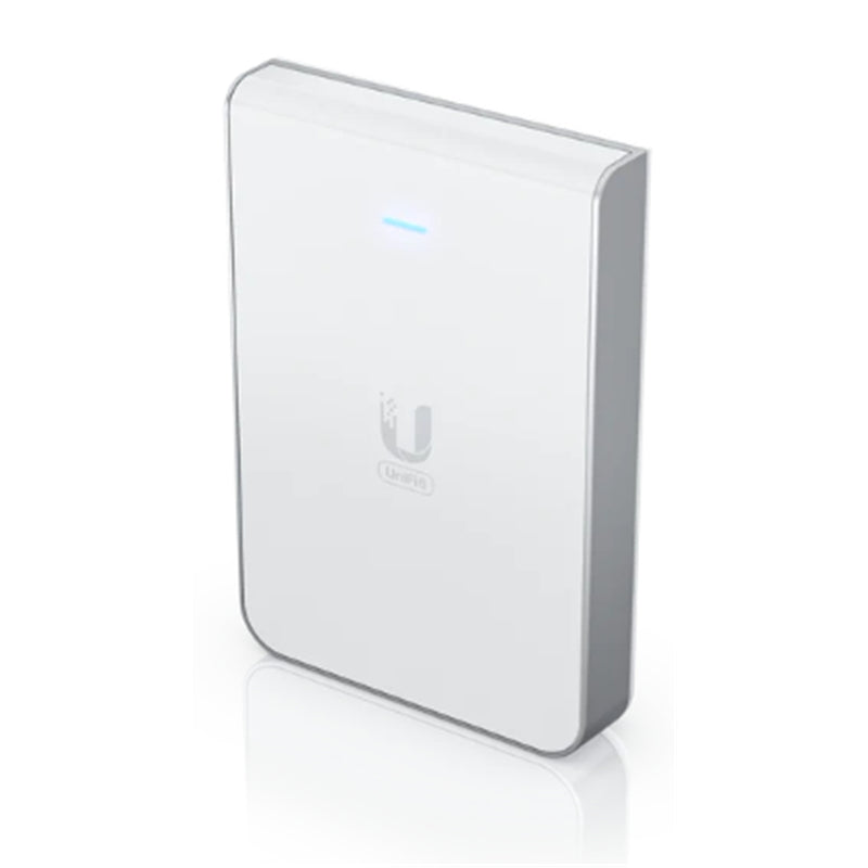 Ubiquiti UniFi U6-IW Dual-Band AX5300 Wall-mounted Wi-Fi 6 Access with a built-in PoE switch.