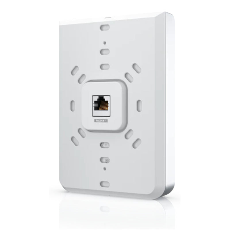 Ubiquiti UniFi U6-IW Dual-Band AX5300 Wall-mounted Wi-Fi 6 Access with a built-in PoE switch.