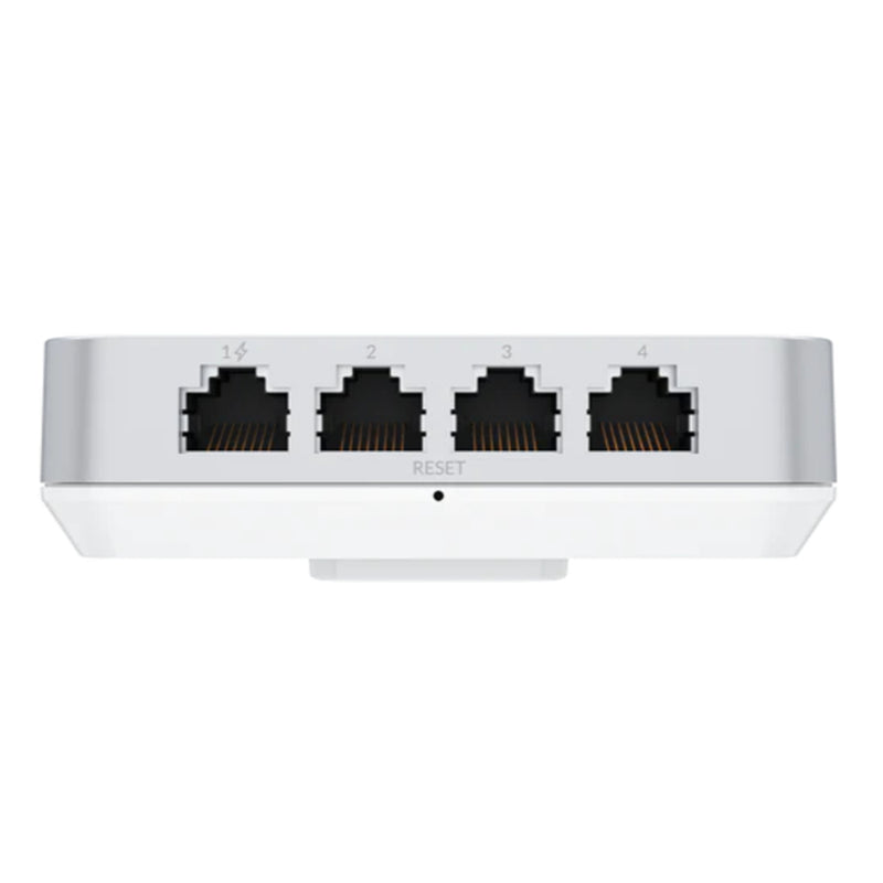 Ubiquiti UniFi U6-IW Dual-Band AX5300 Wall-mounted Wi-Fi 6 Access with a built-in PoE switch.